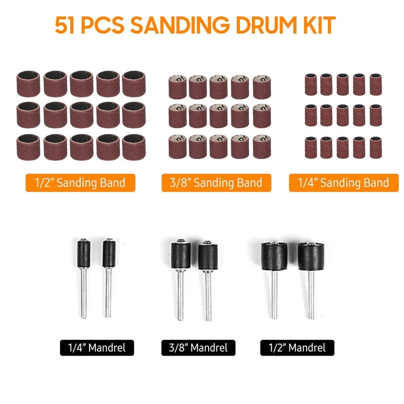 YADAV 51Pcs Set Sanding Drum Rotary Tool Rubber Mandrel Bands Sleeves Kit for Durable Wood Metal Marble Stone Glass and More Kinds of Material - Image 2