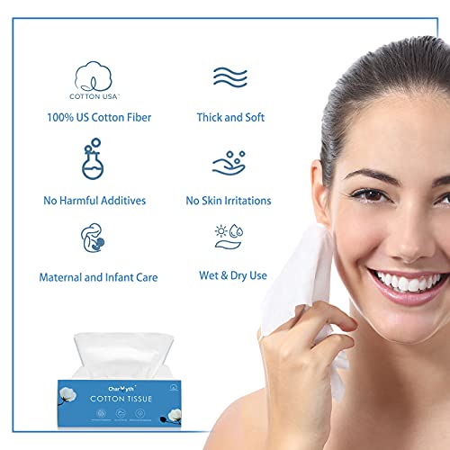 Charmyth Extra Thick Disposable Face Towel, Disposable Makeup Removing Wipes, 100% USA Cotton and 100% Organic & Cruelty Free, Lint-Free Cotton Tissues for Sensitive Skin - Image 4