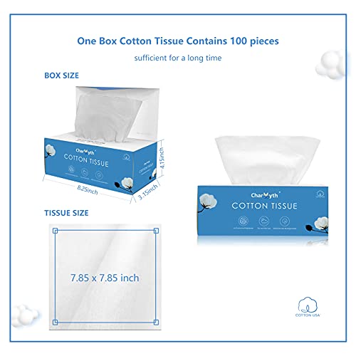 Charmyth Extra Thick Disposable Face Towel, Disposable Makeup Removing Wipes, 100% USA Cotton and 100% Organic & Cruelty Free, Lint-Free Cotton Tissues for Sensitive Skin - Image 2