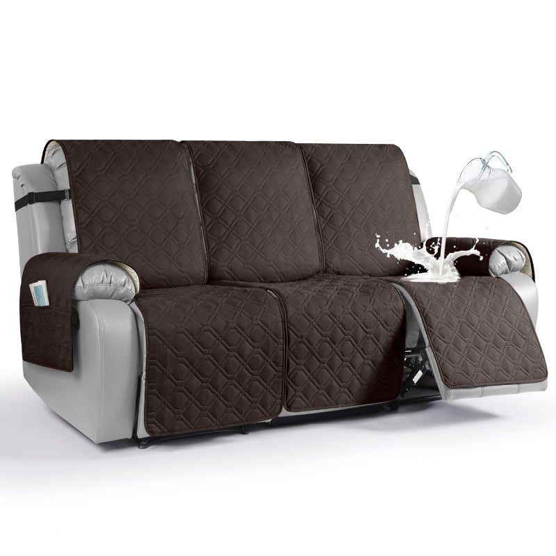VANSOFY Waterproof Recliner Couch Covers Sofa Covers 1Piece Washable Reclining Sofa Cover NonSlip Furniture Protector with Elastic Straps Pocket for Dogs PetsChocolate3 Seater