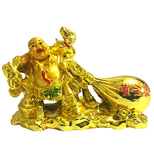 RIPE INDIA Laughing Buddha Drag The Money Potli for Money Wealth and Good Luck Small Golden Color - Image 4