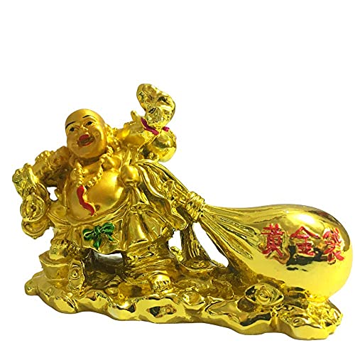 RIPE INDIA Laughing Buddha Drag The Money Potli for Money Wealth and Good Luck Small Golden Color - Image 3