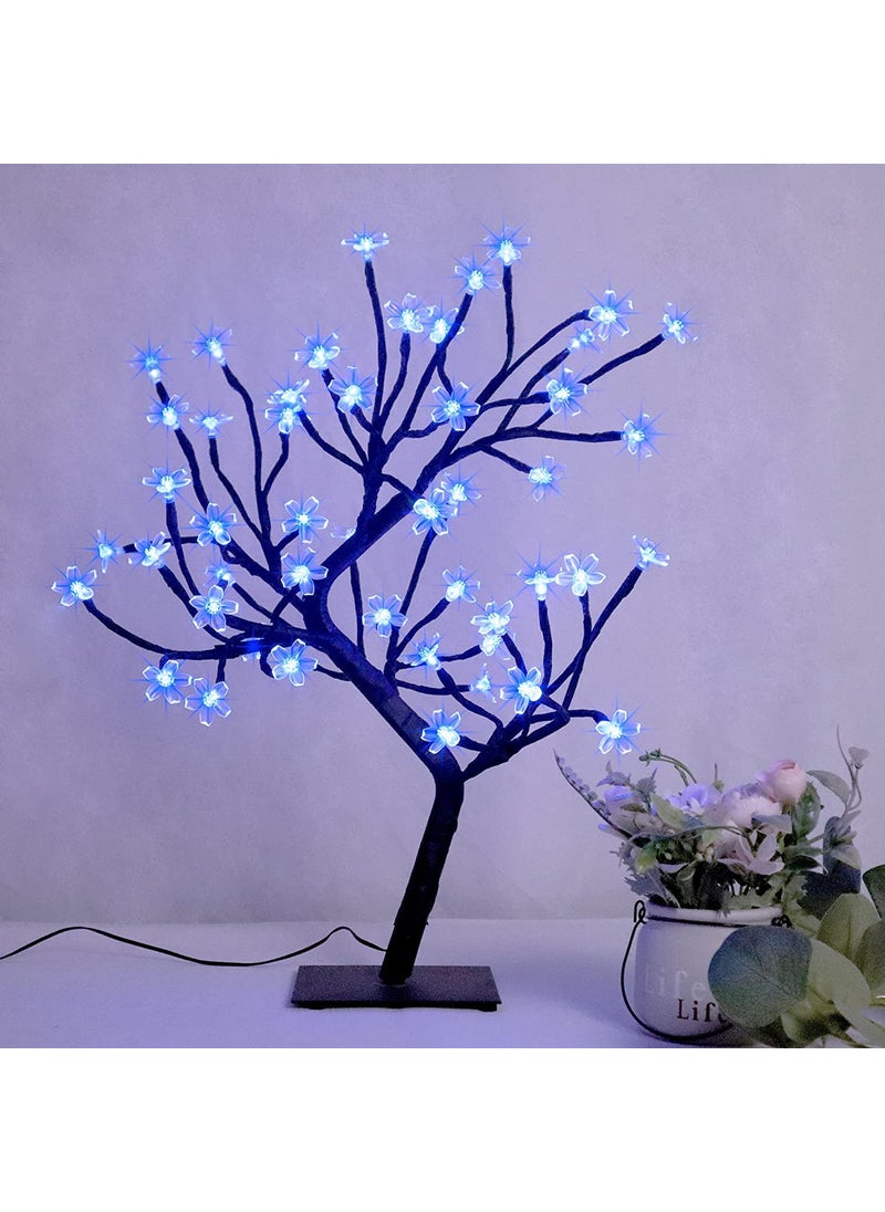 GLOWSERIE Glowserie Cherry Blossom Tree Light17Inch 28Led Lighted Tabletop Artificial Flower Bonsai Tree Lamp For Home Decor Room Office Party Wedding Christmas DecorationsBlue Plastic 