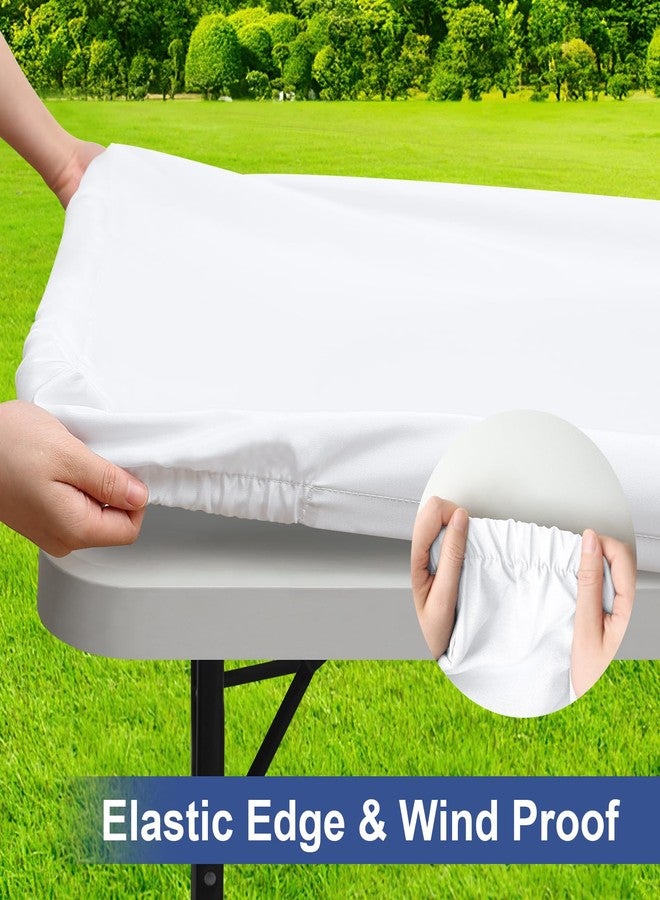 homing Rectangle Table Cloth Cover, Waterproof Polyester Elastic Fitted Tablecloth, Fits for 6 Foot Folding Tables, Washable Table Protector for Picnic, Camping, Outdoor (White, 30"x72") - Image 2