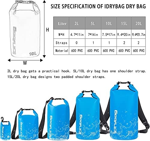 IDRYBAG Dry Bag for Kayaking Waterproof 2L/5L/10L/15L/20L, Small Dry Sack Waterproof Bag for Boating - Image 3