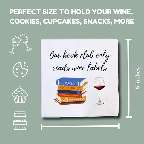 Cloverjoyed Book Club Cocktail Napkins, 50 Pack, 'Our Book Club Only Reads Wine Labels' Quote, Gifts for Women, Wine Night Party Decorations or Favors - Image 3
