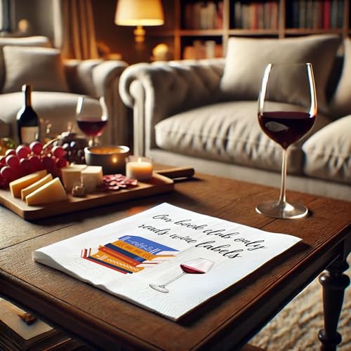 Cloverjoyed Book Club Cocktail Napkins, 50 Pack, 'Our Book Club Only Reads Wine Labels' Quote, Gifts for Women, Wine Night Party Decorations or Favors - Image 2