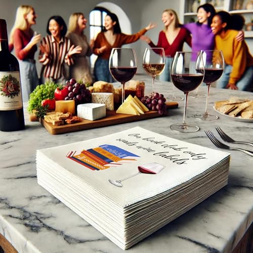 Cloverjoyed Book Club Cocktail Napkins, 50 Pack, 'Our Book Club Only Reads Wine Labels' Quote, Gifts for Women, Wine Night Party Decorations or Favors - Image 4