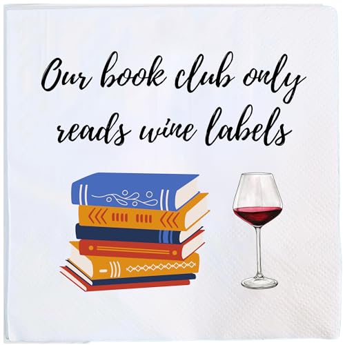Cloverjoyed Book Club Cocktail Napkins, 50 Pack, 'Our Book Club Only Reads Wine Labels' Quote, Gifts for Women, Wine Night Party Decorations or Favors - Image 1