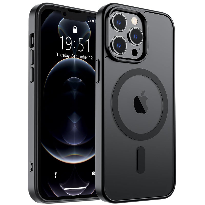 SUPFINE Magnetic for iPhone 12 Pro Max Case (Compatible with MagSafe) (Military Grade Drop Protection) Translucent Matte Shockproof Phone Case,Black - Image 1