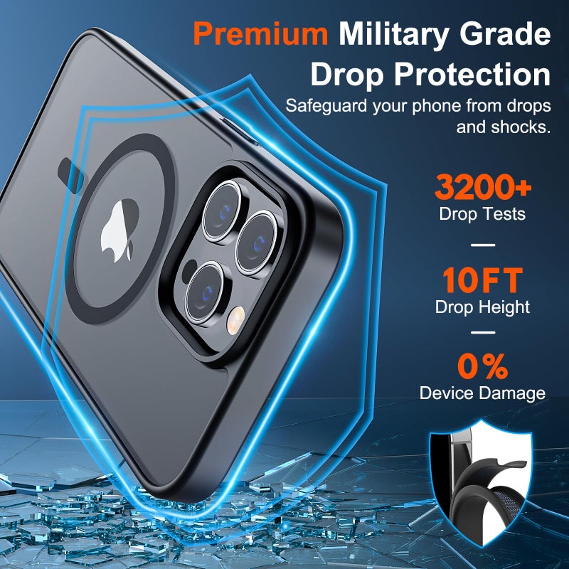 SUPFINE Magnetic for iPhone 12 Pro Max Case (Compatible with MagSafe) (Military Grade Drop Protection) Translucent Matte Shockproof Phone Case,Black - Image 3