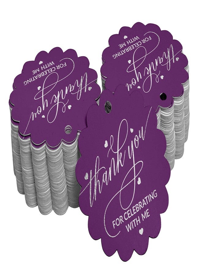 Inkdotpot Pack of 100 Thank You for Celebrating with Me Birthday Favor Paper Tags Craft Silver Foil Hang Tags - Image 1