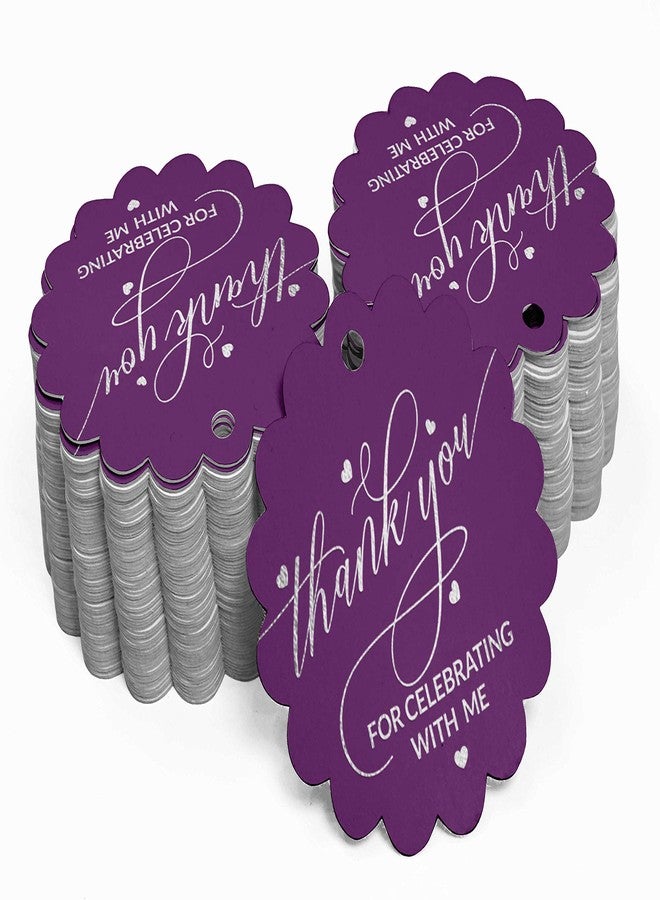 Inkdotpot Pack of 100 Thank You for Celebrating with Me Birthday Favor Paper Tags Craft Silver Foil Hang Tags - Image 2