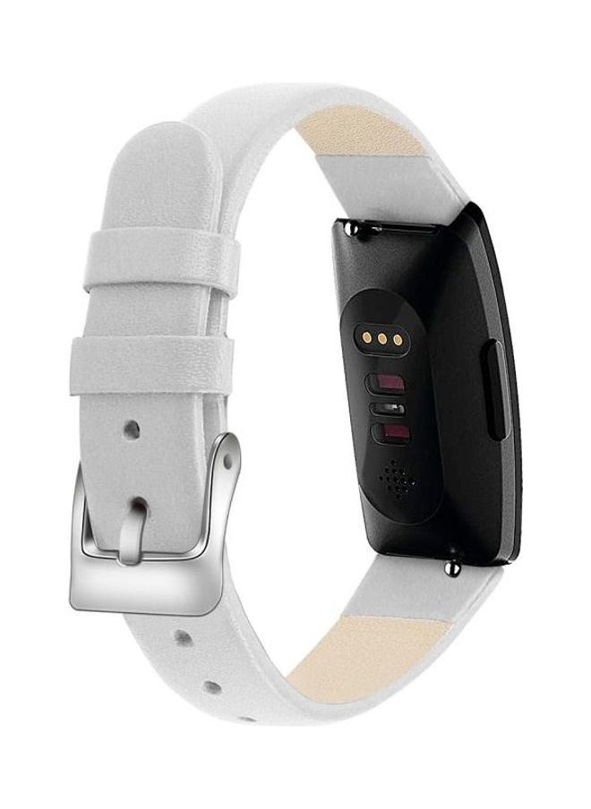NIBEMINENT - Cowhide Leather Replacement Wrist Strap For Fitbit Inspire / HR White - Image 1