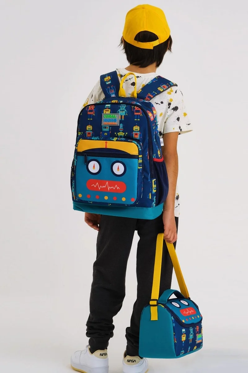 كورال هاي Kids Navy Blue Indigo Robot Patterned 3-Piece School Bag Set SET0123472