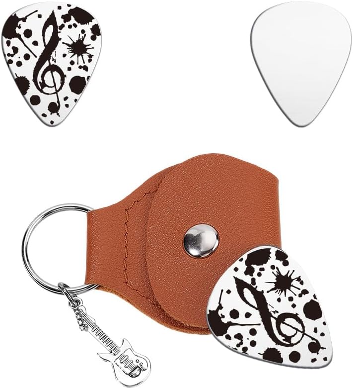 Chemical free UNICRAFTALE Music Gifts for Guitarist Splashy Note Stainless Steel Guitar Picks Keychain Leather Holder Plectrum Pick Set for Musician Lover Birthday Christmas Gifts Multiple options - Image 1