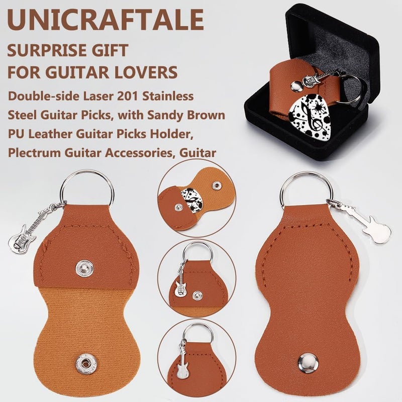 Chemical free UNICRAFTALE Music Gifts for Guitarist Splashy Note Stainless Steel Guitar Picks Keychain Leather Holder Plectrum Pick Set for Musician Lover Birthday Christmas Gifts Multiple options - Image 5
