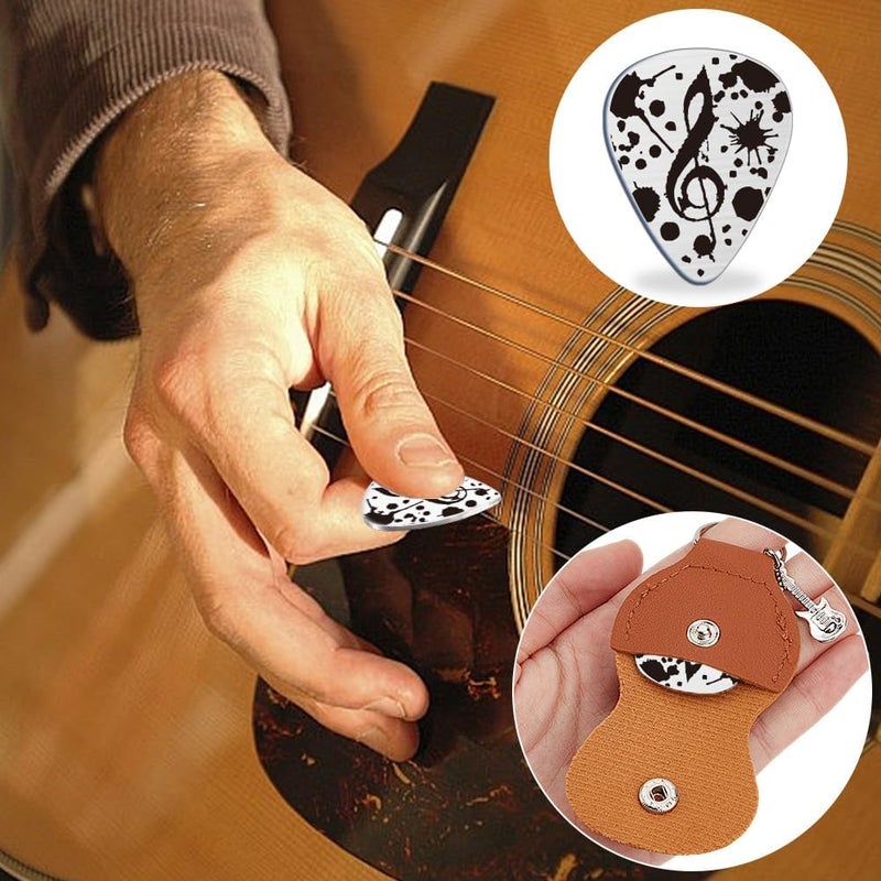 Chemical free UNICRAFTALE Music Gifts for Guitarist Splashy Note Stainless Steel Guitar Picks Keychain Leather Holder Plectrum Pick Set for Musician Lover Birthday Christmas Gifts Multiple options - Image 4