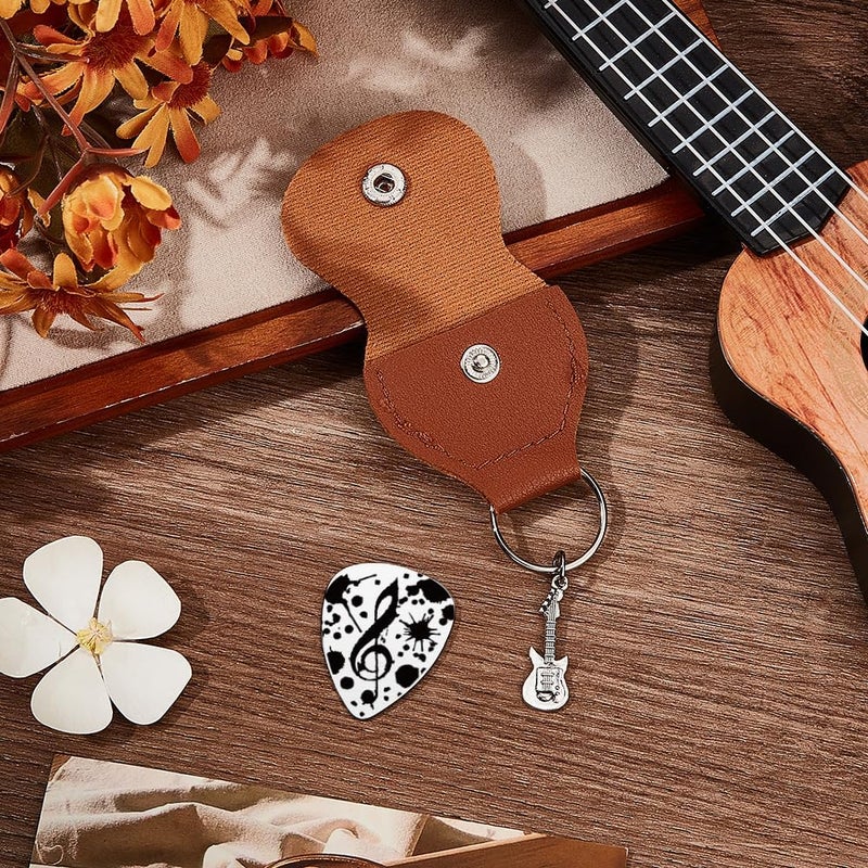 Chemical free UNICRAFTALE Music Gifts for Guitarist Splashy Note Stainless Steel Guitar Picks Keychain Leather Holder Plectrum Pick Set for Musician Lover Birthday Christmas Gifts Multiple options - Image 2