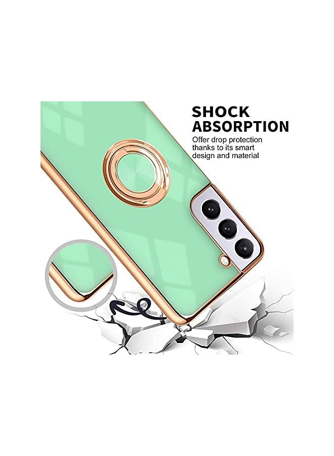 YoYoTech Luxury Silicone TPU Shockproof Ring Holder Kickstand Slim Plated Phone Case Cover Designed for Samsung Galaxy S22 Plus 6.60’ (2022) -Light Green - Image 1