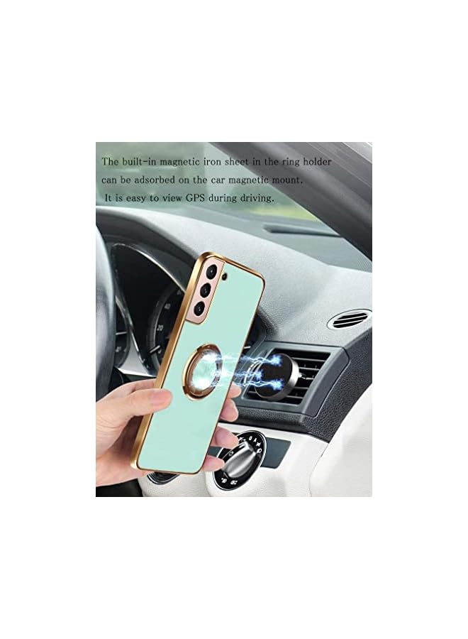 YoYoTech Luxury Silicone TPU Shockproof Ring Holder Kickstand Slim Plated Phone Case Cover Designed for Samsung Galaxy S22 Plus 6.60’ (2022) -Light Green - Image 2