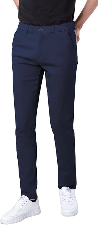 Plaid&Plain Men's Skinny Stretchy Navy Blue Pants Colored Pants Slim Fit Slacks Tapered Trousers 819 Navy Blue 34X32 - Image 1