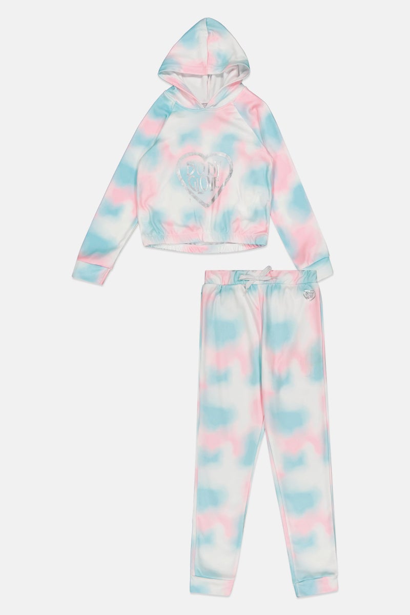 Body Glove Kids Girl 2 Pcs Brand Logo Hoodie And Sweatpants Set, Turquoise  - Image 1