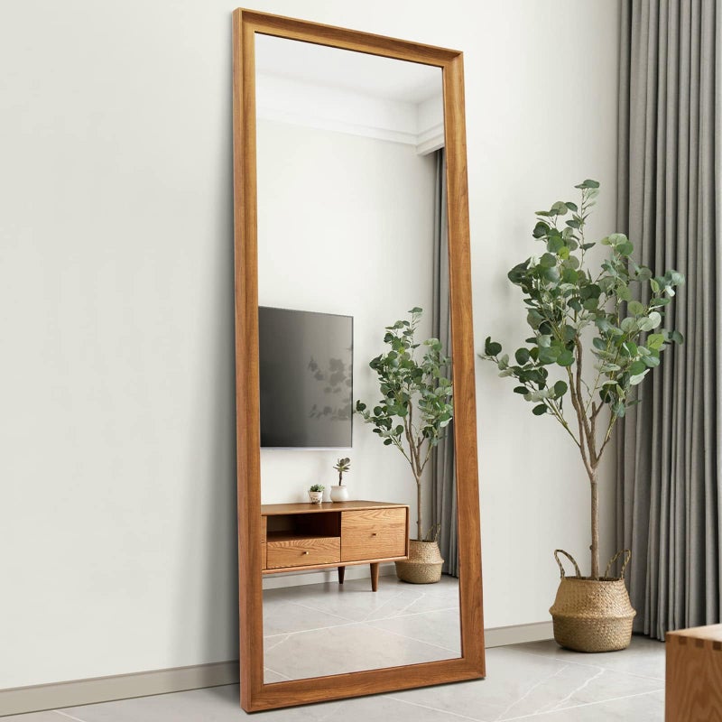 TheiaMo Full Length Mirror Wood Frame 6522in Floor Mirror Full Body Mirror with Standing Holder Hanging Wall Mirror Stand Large HD Mirror Dressing Mirror for BedroomLiving Room Dark Wood