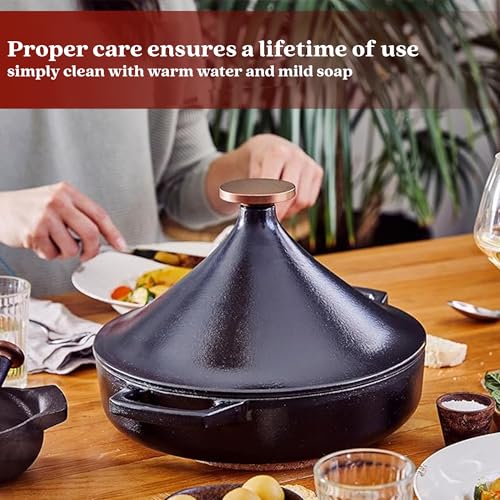Alva Nori 3-Qt Enameled Cast Iron Tagine – Made With No PTFE, PFOA, PFAS, Oven & Induction Safe – 3-Layer Enamel, No Seasoning Needed – Moroccan-Style Dutch Oven for Braising, Stewing & Roasting, Black - Image 2