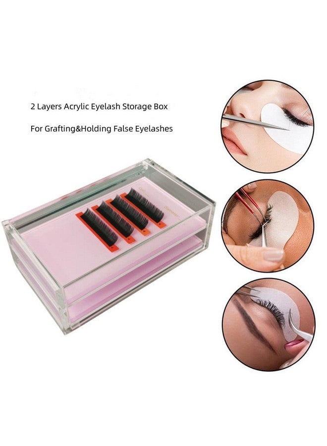 LIXIMMAZN Two Layers Eyelash Grafting Pallet With Cover, Dustproof Acrylic Lash Tile Holder, Eyelash Extensions Storage Gasket Pads 2 Tiers For Beginners Beauty Artist Salon (Pink) - Image 3