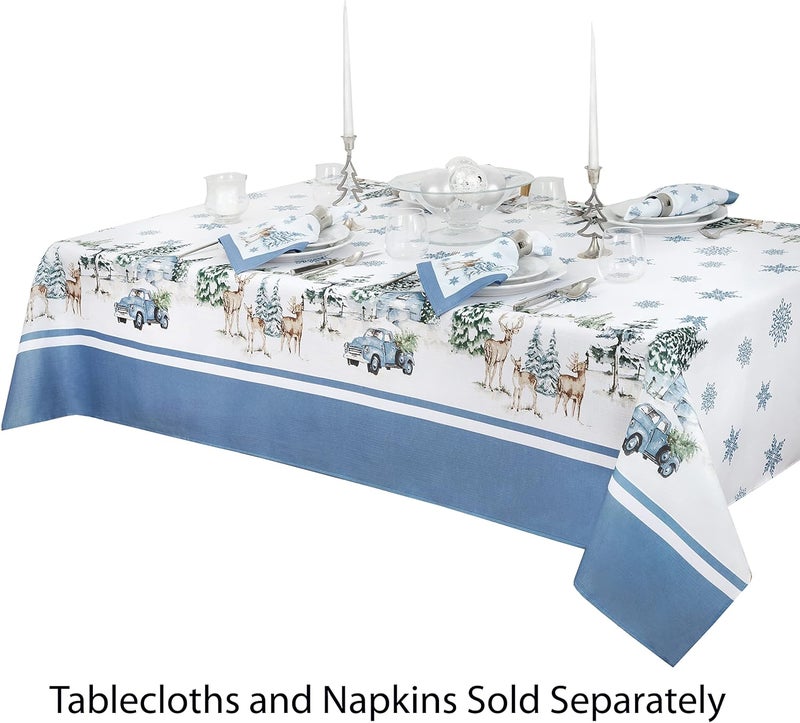 Newbridge Rustic Cabin and Lodge Evergreen Dreams Fabric Christmas Napkins  Deer Cabin and Farm Truck Winter Holiday Easy Care Stain Resistant Napkins Set of 8 Border Napkins - Image 2