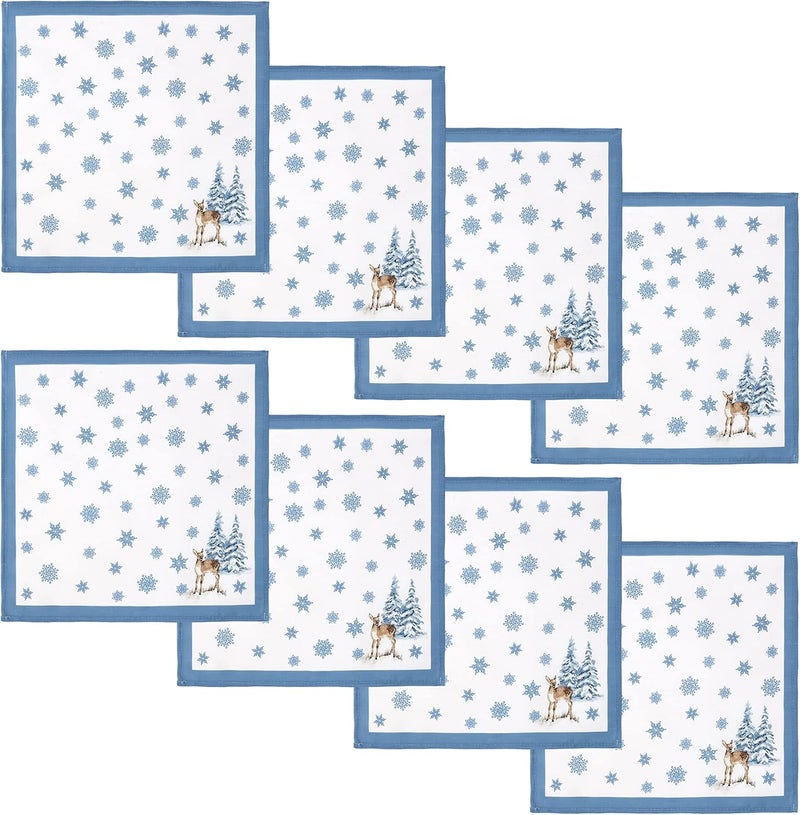 Newbridge Rustic Cabin and Lodge Evergreen Dreams Fabric Christmas Napkins  Deer Cabin and Farm Truck Winter Holiday Easy Care Stain Resistant Napkins Set of 8 Border Napkins - Image 1