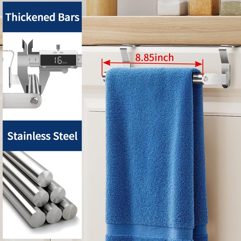 STWWO Over Cabinet Towel Holder, Stainless Steel Over The Cabinet Towel Rack for Kitchen Cabinet Doors Towel Bars, 2 Pack Dish Towel Bars (Brushed Nickel) - Image 4