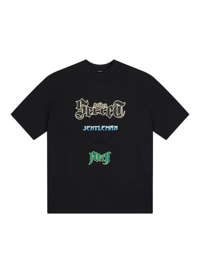 Mrj Jay Chou Original Brand Trendy Letter Solid Color Simple Uni Short Sleeve T-shirt 3007 Polar Night Black XL - Image 3