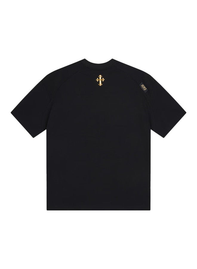 Mrj Jay Chou Original Brand Trendy Letter Solid Color Simple Uni Short Sleeve T-shirt 3007 Polar Night Black XL - Image 2