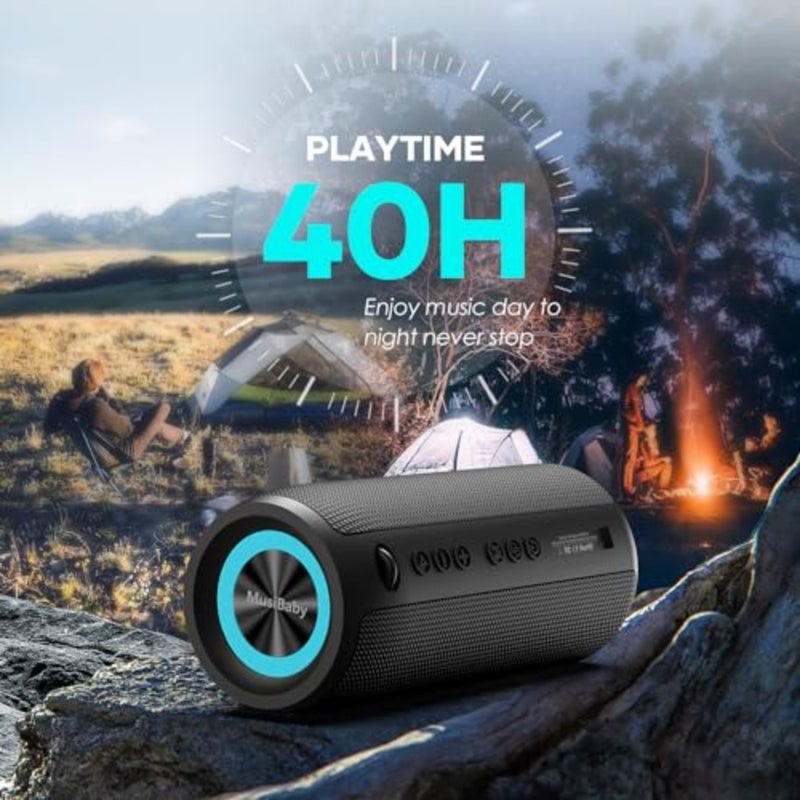 M88pro 40W tooth Speaker, 40H Waterproof Outdoor Portable wireless sound for shower, beach, camping, patio, garage and parties, RGB lights, dual pairing, BT5.3 - Image 3