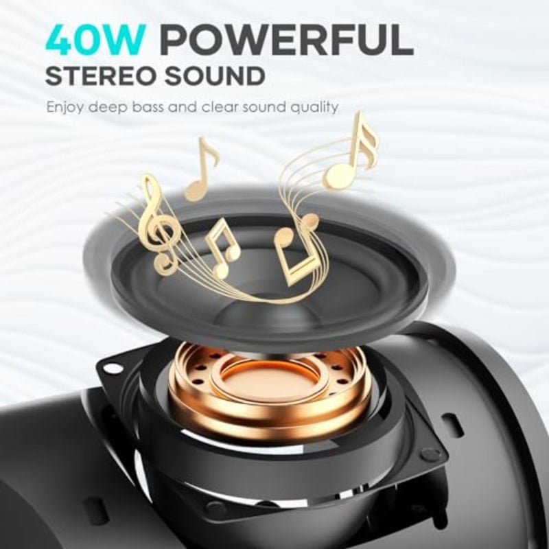 M88pro 40W tooth Speaker, 40H Waterproof Outdoor Portable wireless sound for shower, beach, camping, patio, garage and parties, RGB lights, dual pairing, BT5.3 - Image 2