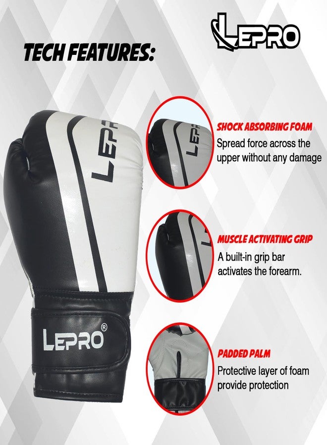 LEPRO PU Leather Boxing Gloves for Men & Women for Training & Match Boxing Gloves for Karate Muay Thai Kick Taekwondo Training (White Black, 10oz) - Image 5