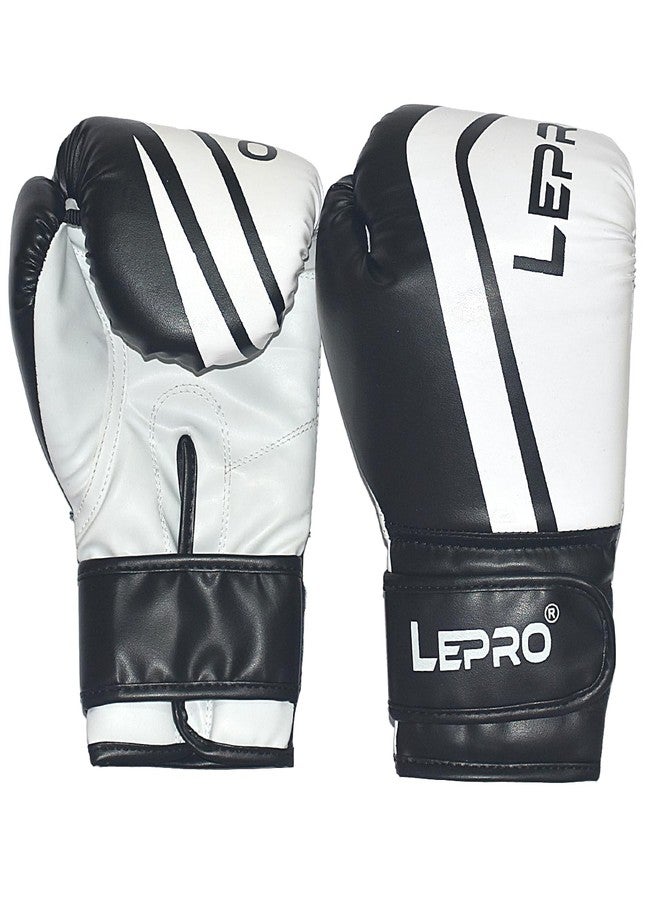 LEPRO PU Leather Boxing Gloves for Men & Women for Training & Match Boxing Gloves for Karate Muay Thai Kick Taekwondo Training (White Black, 10oz) - Image 1
