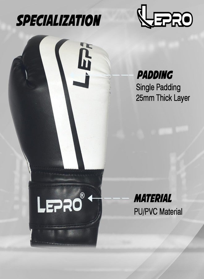 LEPRO PU Leather Boxing Gloves for Men & Women for Training & Match Boxing Gloves for Karate Muay Thai Kick Taekwondo Training (White Black, 10oz) - Image 3