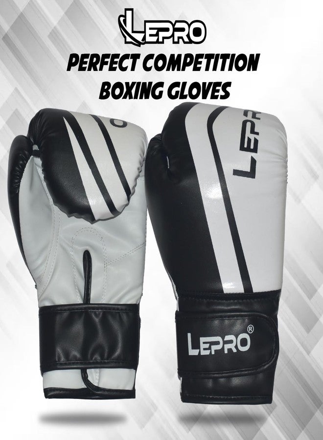LEPRO PU Leather Boxing Gloves for Men & Women for Training & Match Boxing Gloves for Karate Muay Thai Kick Taekwondo Training (White Black, 10oz) - Image 4