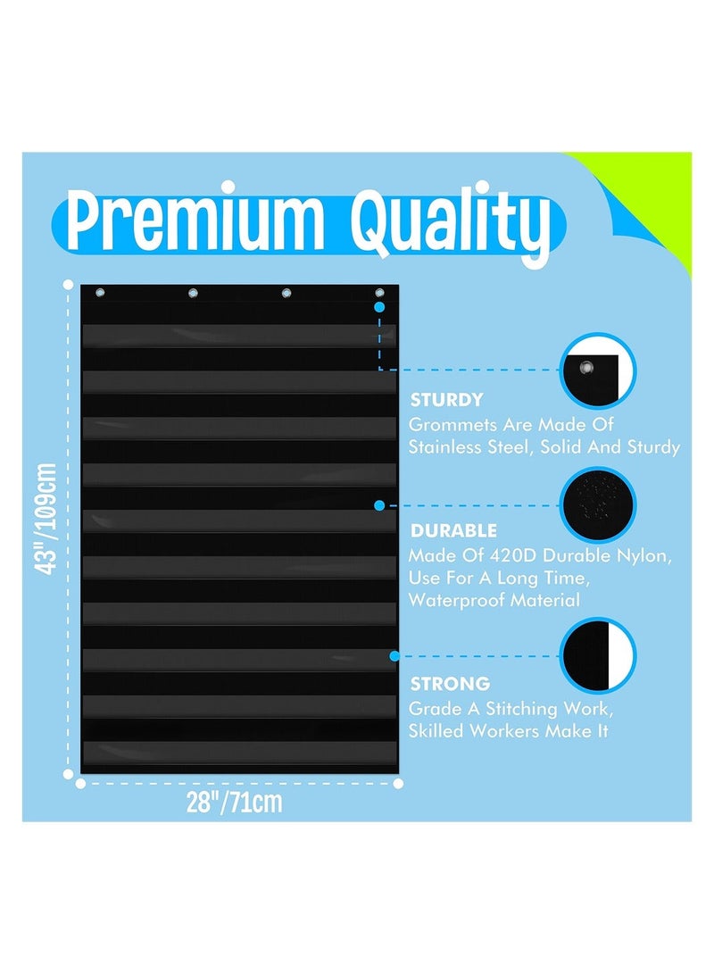 Y&D Daily Schedule Pocket Chart, Black Class with 10 Clear Pockets Plus 4 Over Door Hangers for Classroom Home School Organization & Time Management - Image 2