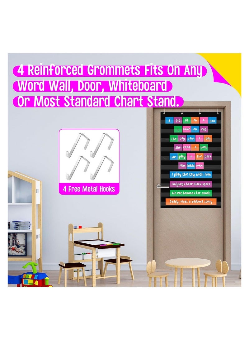 Y&D Daily Schedule Pocket Chart, Black Class with 10 Clear Pockets Plus 4 Over Door Hangers for Classroom Home School Organization & Time Management - Image 3