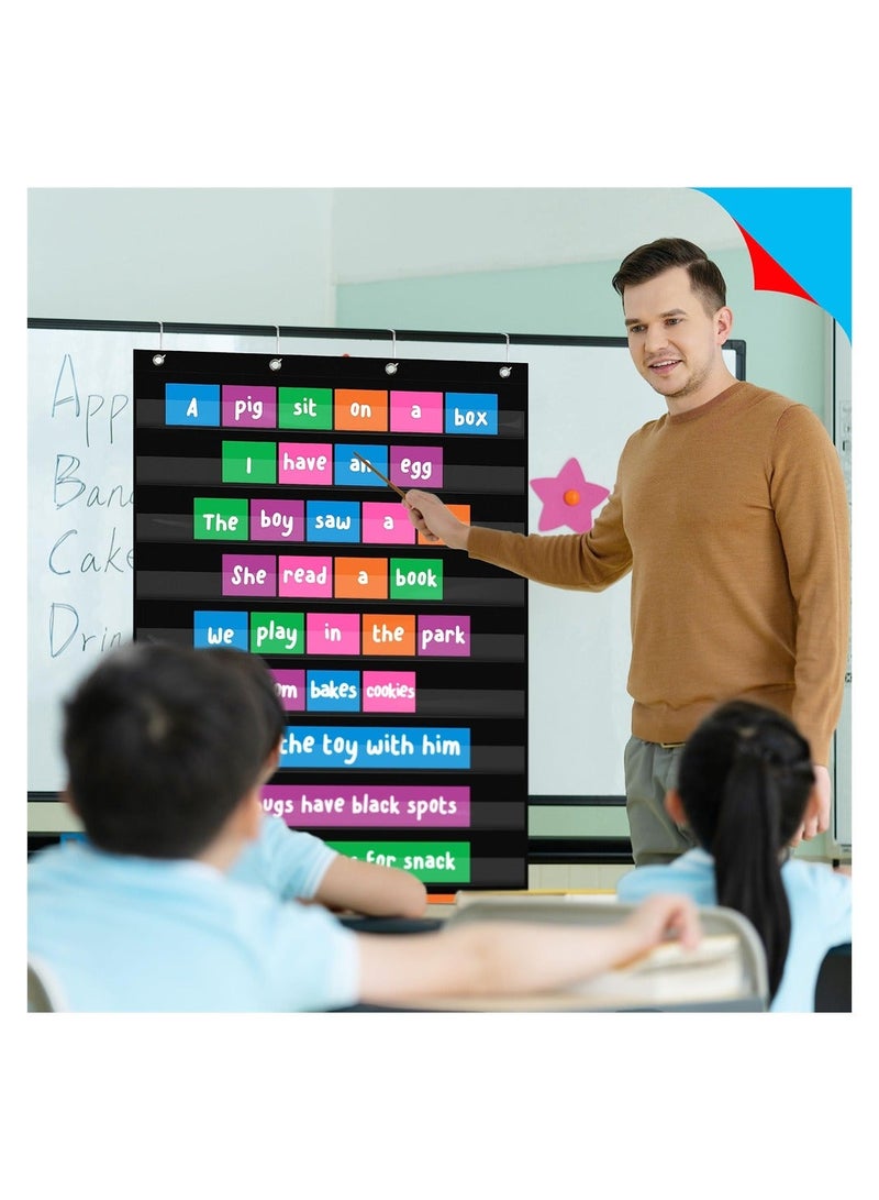 Y&D Daily Schedule Pocket Chart, Black Class with 10 Clear Pockets Plus 4 Over Door Hangers for Classroom Home School Organization & Time Management - Image 5