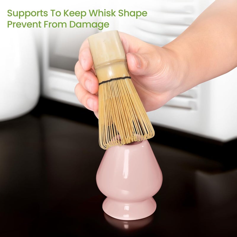 ELIMTEC Matcha Whisk Set and Bowl, Matcha Making Kit Whisk, Bowl With Spout, Sifter, Ceramic Whisk Holder, Spoon Japanese Tea Powder Starter Tools For Ceremony Gift (Pink, 9 Pack) - Image 4