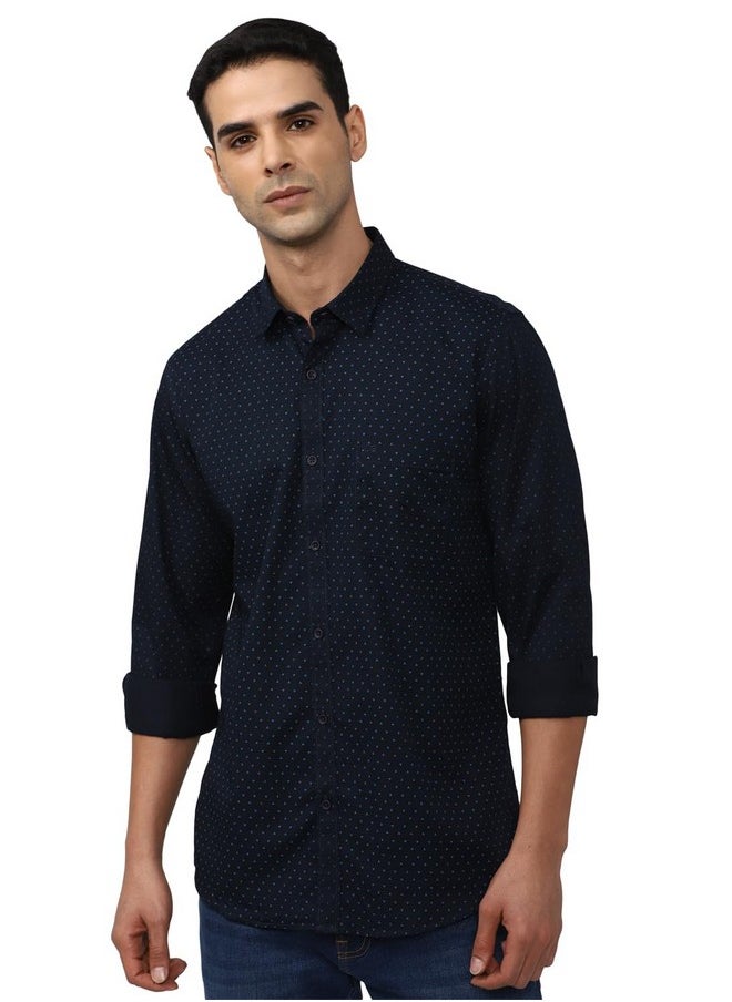 Peter England Peter England Men's Slim Fit Shirt (PCSFSSLPQ10919_Navy 40)  - Image 1
