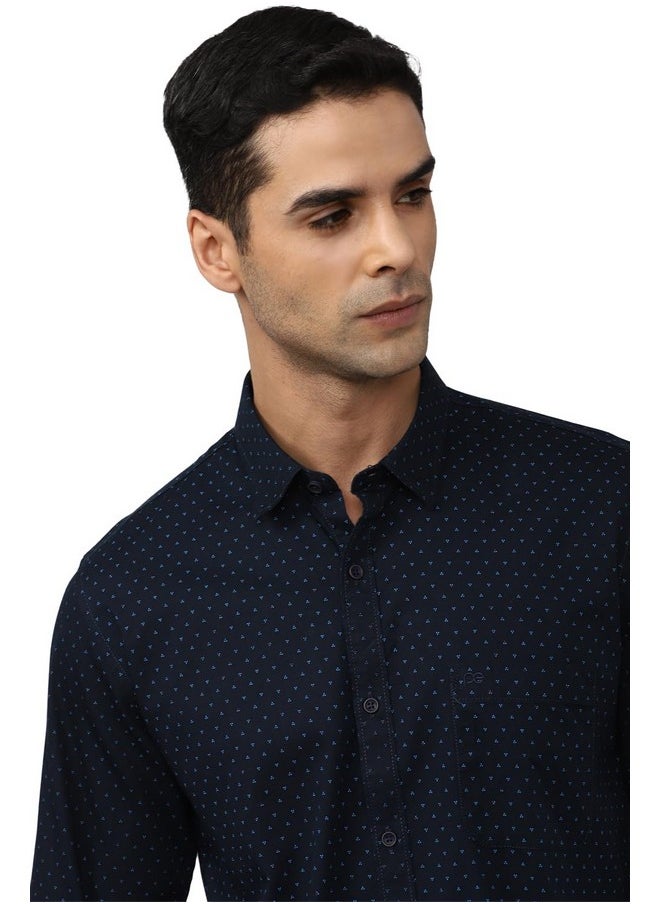 Peter England Peter England Men's Slim Fit Shirt (PCSFSSLPQ10919_Navy 40)  - Image 3