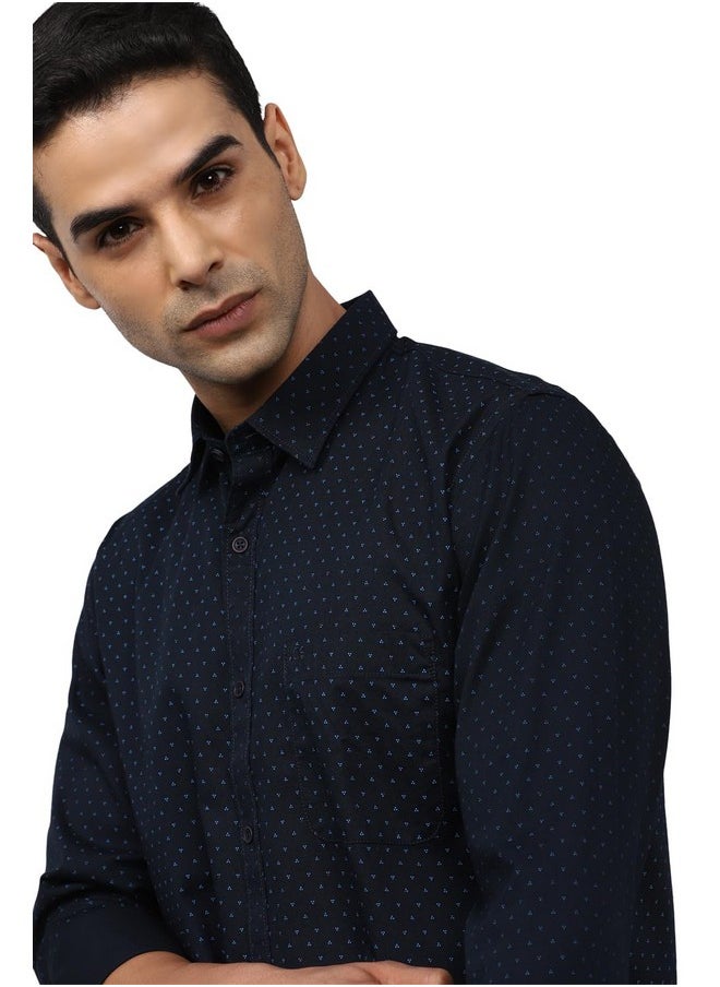 Peter England Peter England Men's Slim Fit Shirt (PCSFSSLPQ10919_Navy 40)  - Image 4