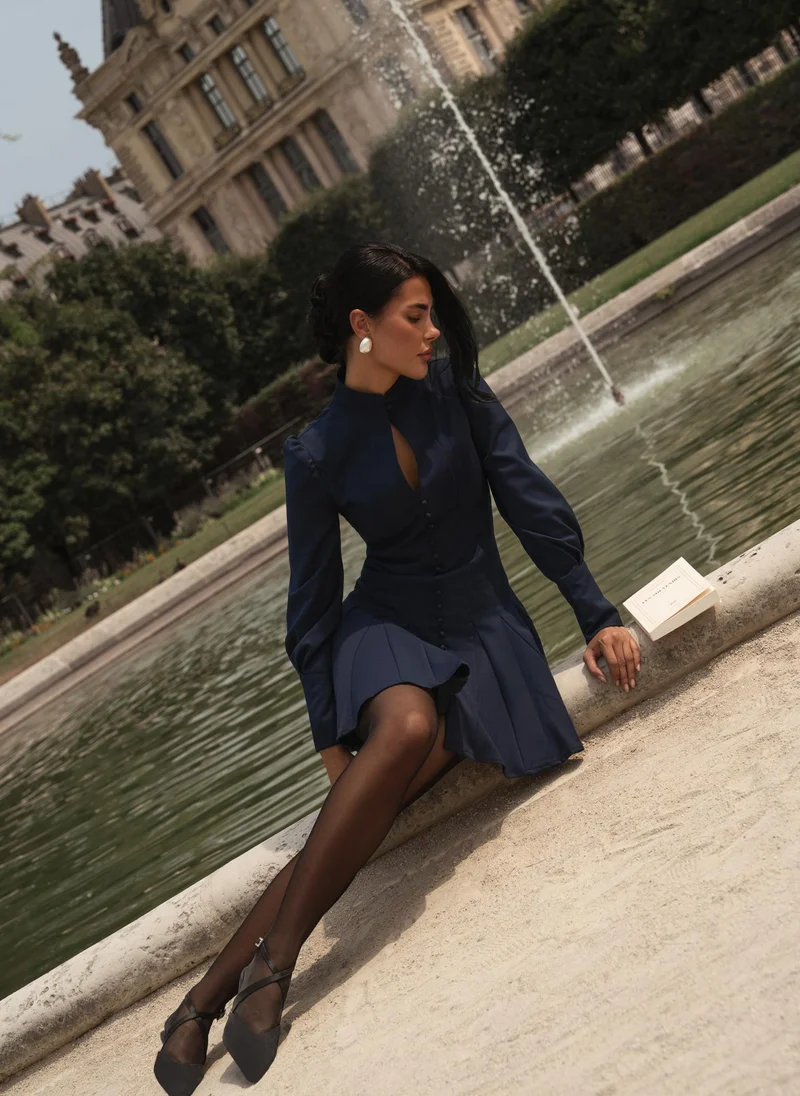 Lichi Fitted mini dress with shaped neckline and small buttons