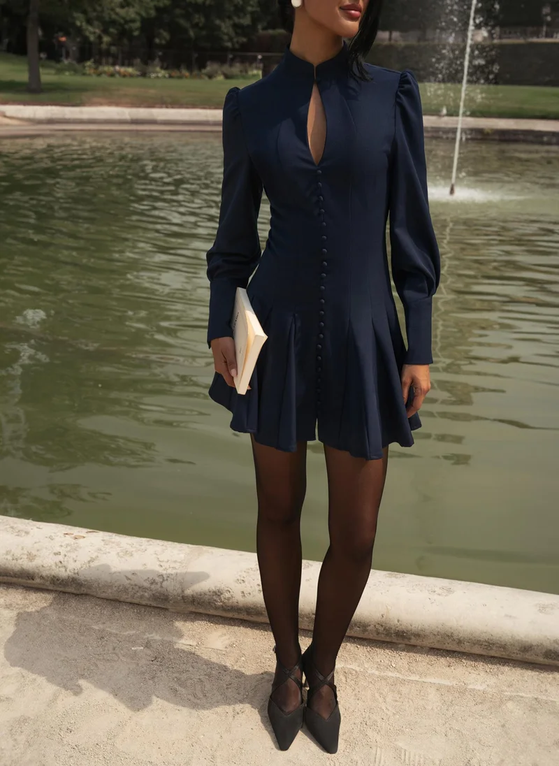 Lichi Fitted mini dress with shaped neckline and small buttons